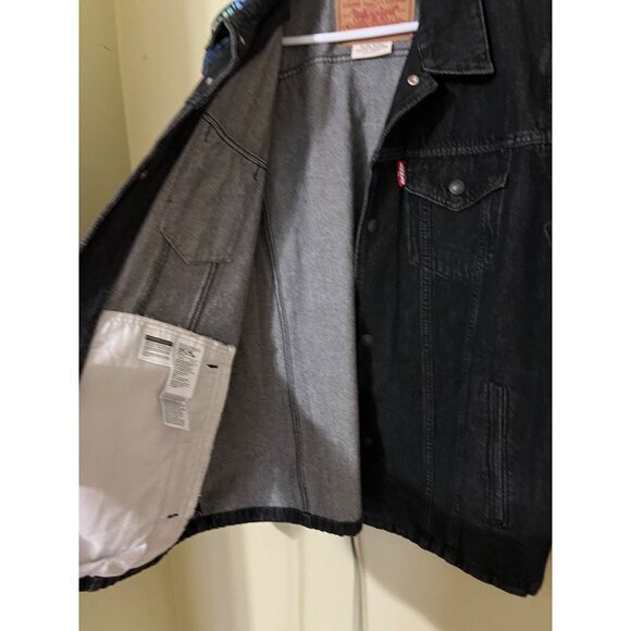 Levis Premium Denim Jacket Womens XL Snap Buttons Unique Colorful Logo Black - Picture 6 of 13